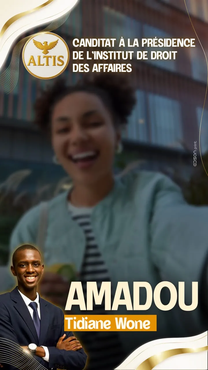 Filtre Snapchat Altis pour la candidature d'Amadou Tidiane Wone à la présidence de l'Institut de droit des affaires.