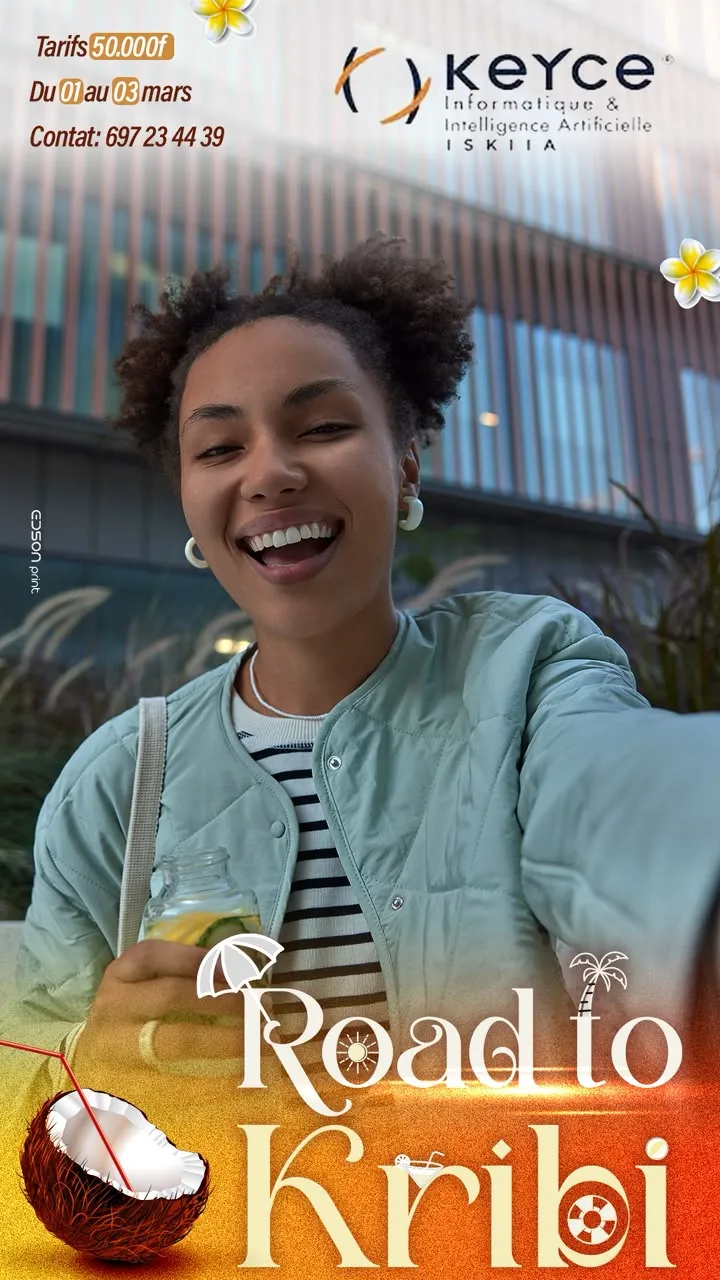 Filtre Snapchat « Road to Kribi » pour l'école Keyce, avec les dates et le tarif du voyage.