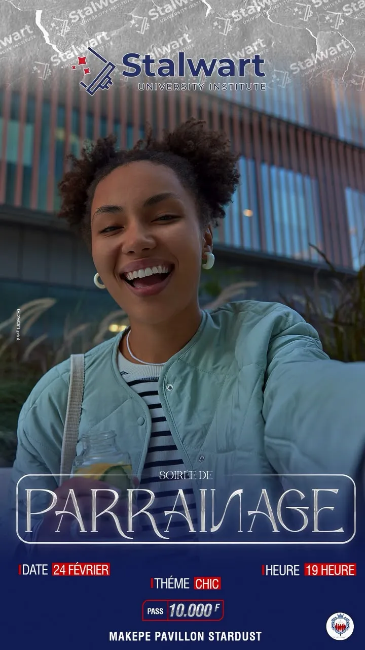 Filtre Snapchat de la soirée de parrainage de Stalwart University Institute, avec la date, le thème et le lieu.